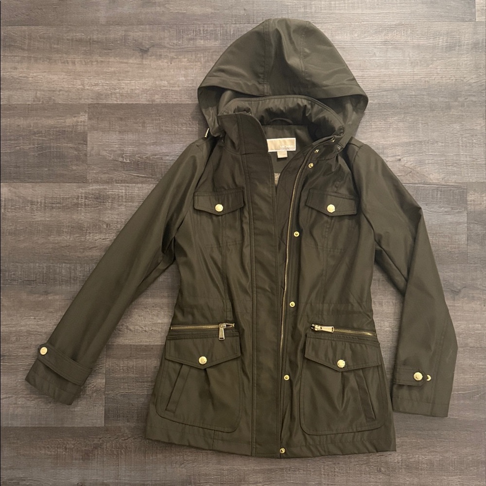 Michael Kors Women's Olive Hooded Rain Coat